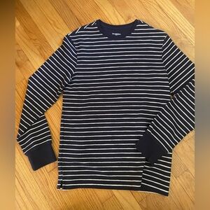 Navy and White Striped Long Sleeve Shirt/Thermal - Mens Size Medium
